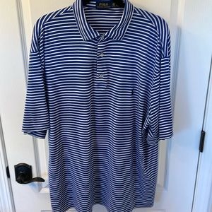Polo Ralph Lauren Blue and White Striped Short Sleve Polo Shirt Size XLT